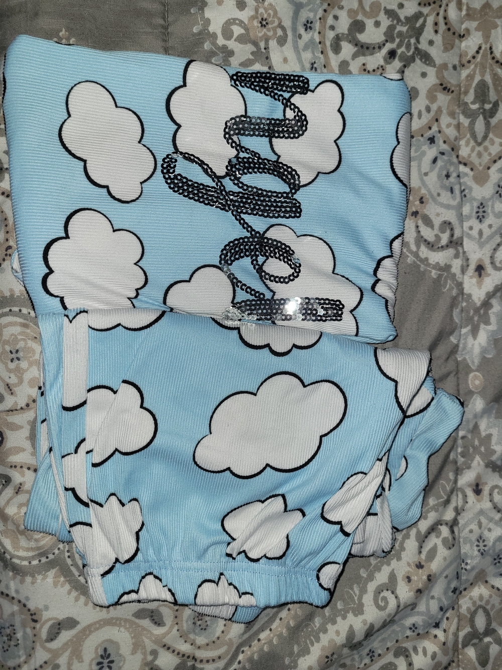Women’s Cloud-Print Blue Sleep Tank and Shorts Set - Picture 4 of 5